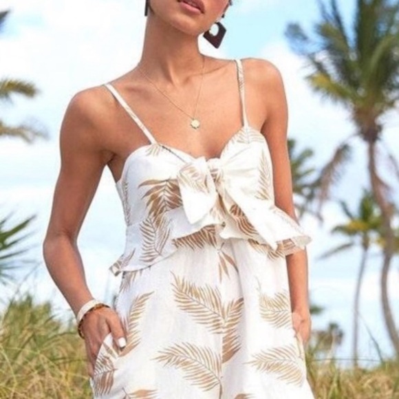 Billabong x Sincerely Jules Leaf Twist Flirt Cotton Linen Flax Jumpsuit - Picture 3 of 16